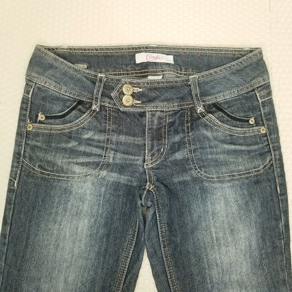 * Candie's Blue Ladies Size 5 Distressed Jean Capris Pants - Picture 10 of 11